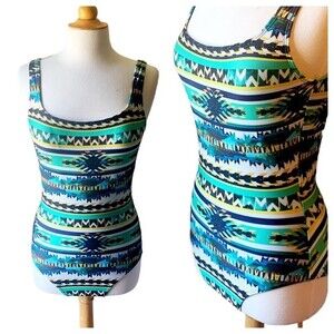 NWT LENNY NIEMEYER Blue Green Abstract Print One-Piece Low Back Swimsuit -Large